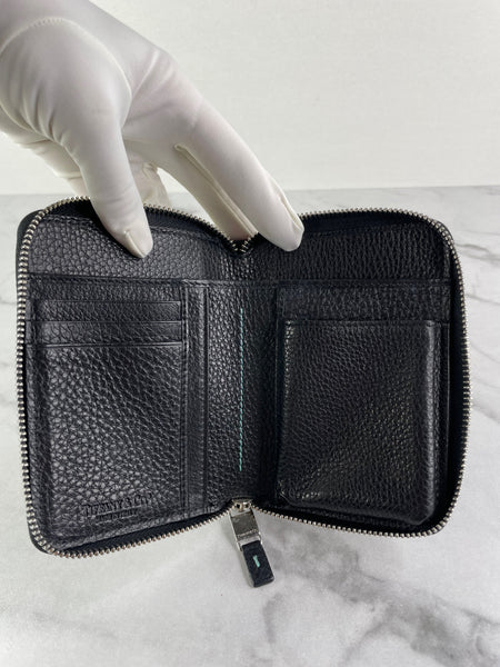 Tiffany Black Grained Leather Zip Wallet