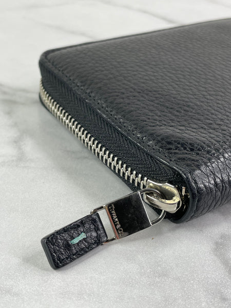 Tiffany Black Grained Leather Zip Wallet