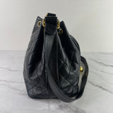 CHANEL Vintage Black Lambskin Quilted Drawstring Bucket Shoulder/Crossbody Bag with Pouch