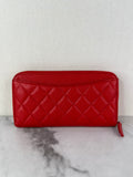 CHANEL Red Caviar Long Zipped Wallet