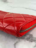 CHANEL Red Caviar Long Zipped Wallet