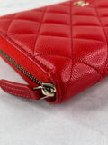 CHANEL Red Caviar Long Zipped Wallet