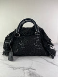 PRADA Black Lace And Leather Pizzo S Satchel Bag