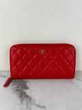 CHANEL Red Caviar Long Zipped Wallet