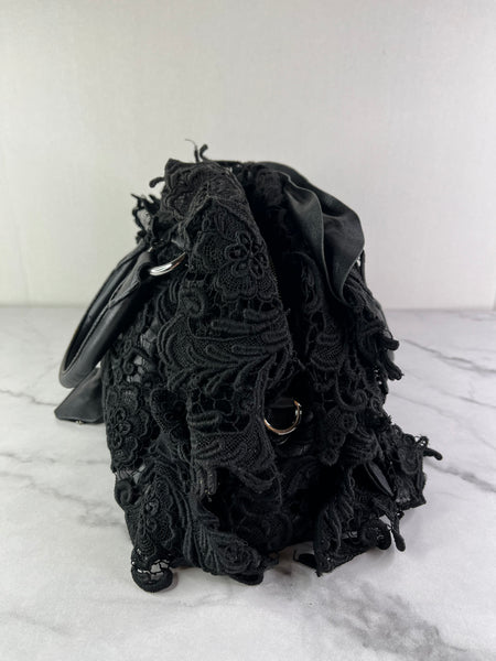 PRADA Black Lace And Leather Pizzo S Satchel Bag