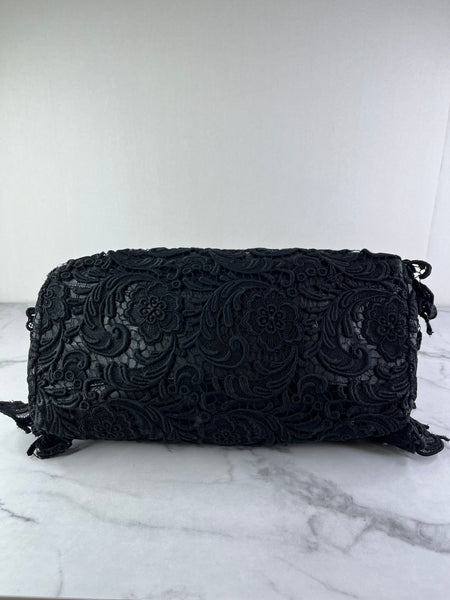 PRADA Black Lace And Leather Pizzo S Satchel Bag