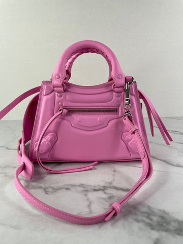 BALENCIAGA Rose Pink Cake Calfskin Tonal Hardware Mini Neo Classic City Crossbody/Shoulder Bag