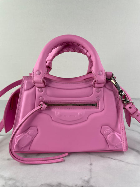 BALENCIAGA Rose Pink Cake Calfskin Tonal Hardware Mini Neo Classic City Crossbody/Shoulder Bag