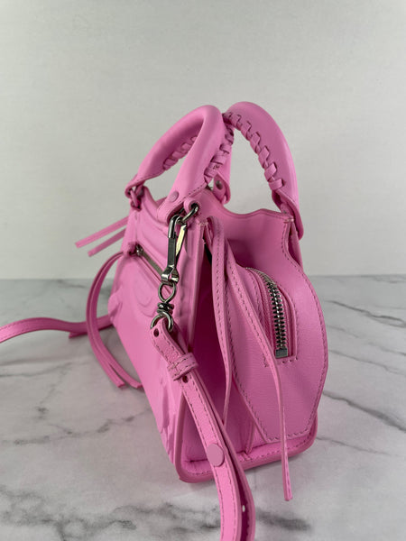 BALENCIAGA Rose Pink Cake Calfskin Tonal Hardware Mini Neo Classic City Crossbody/Shoulder Bag