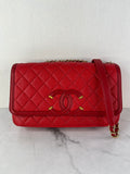 CHANEL Red Caviar Quilted Medium CC Filigree Flap Crossbody/Shoulder Bag