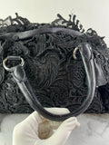 PRADA Black Lace And Leather Pizzo S Satchel Bag