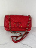 CHANEL Red Caviar Quilted Medium CC Filigree Flap Crossbody/Shoulder Bag