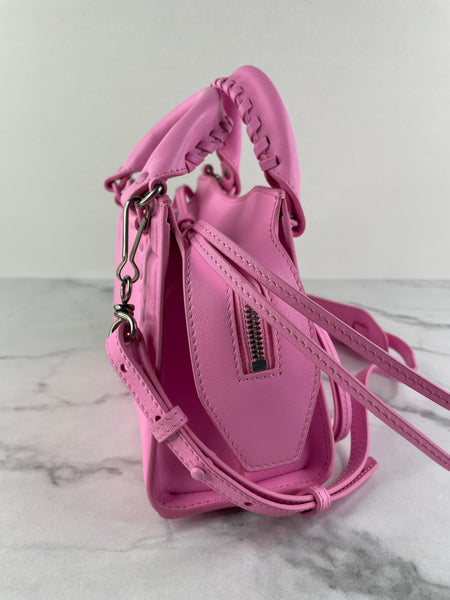 BALENCIAGA Rose Pink Cake Calfskin Tonal Hardware Mini Neo Classic City Crossbody/Shoulder Bag