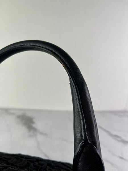 PRADA Black Lace And Leather Pizzo S Satchel Bag