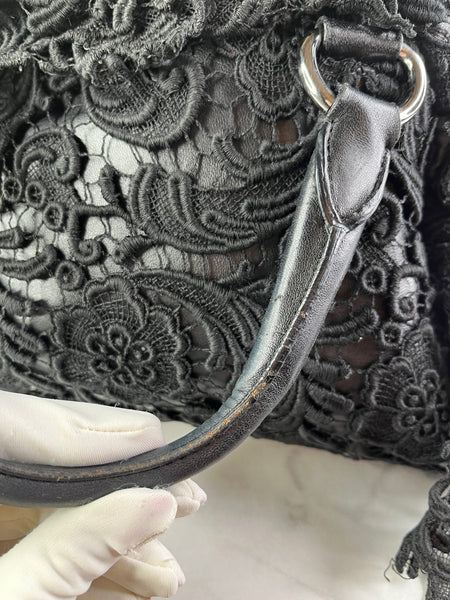 PRADA Black Lace And Leather Pizzo S Satchel Bag