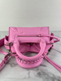 BALENCIAGA Rose Pink Cake Calfskin Tonal Hardware Mini Neo Classic City Crossbody/Shoulder Bag