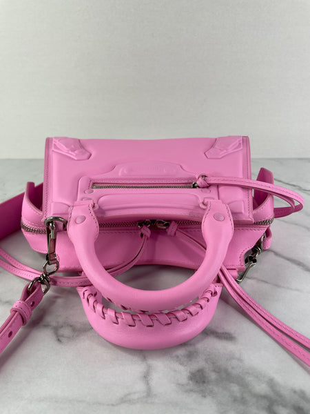 BALENCIAGA Rose Pink Cake Calfskin Tonal Hardware Mini Neo Classic City Crossbody/Shoulder Bag