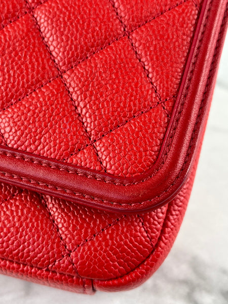 CHANEL Red Caviar Quilted Medium CC Filigree Flap Crossbody/Shoulder Bag