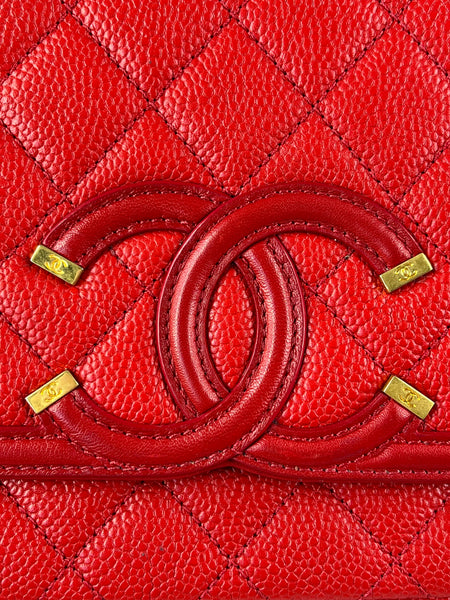 CHANEL Red Caviar Quilted Medium CC Filigree Flap Crossbody/Shoulder Bag