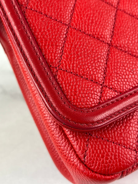 CHANEL Red Caviar Quilted Medium CC Filigree Flap Crossbody/Shoulder Bag
