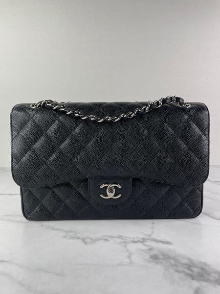 CHANEL Black Caviar Classic Jumbo Double Flap Bag