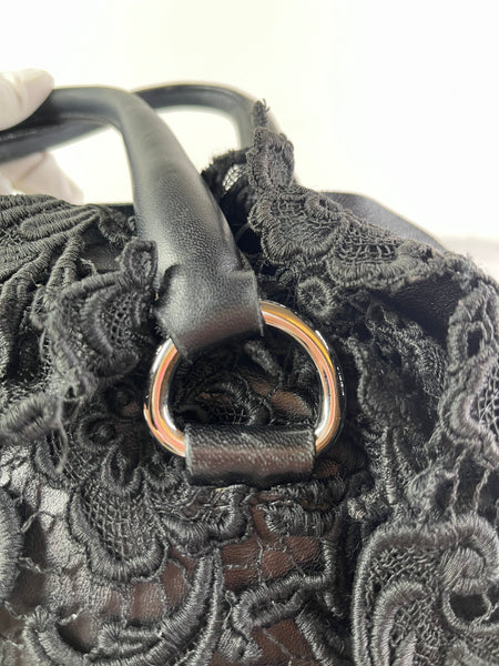 PRADA Black Lace And Leather Pizzo S Satchel Bag