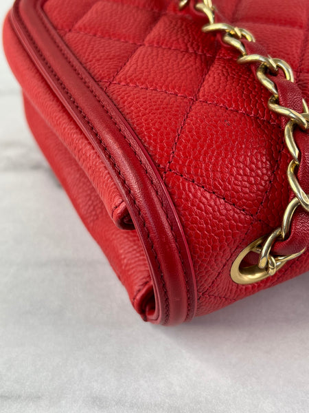 CHANEL Red Caviar Quilted Medium CC Filigree Flap Crossbody/Shoulder Bag