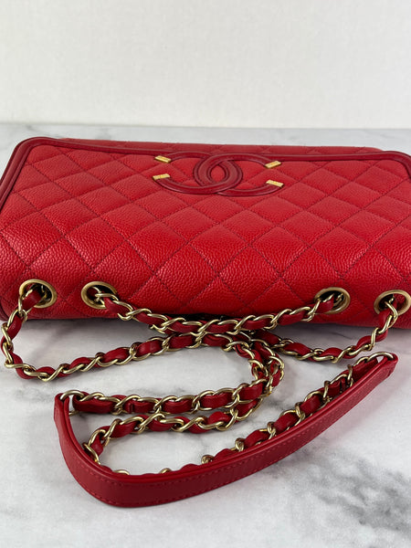 CHANEL Red Caviar Quilted Medium CC Filigree Flap Crossbody/Shoulder Bag