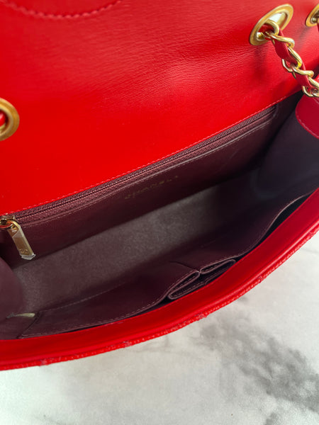 CHANEL Red Caviar Quilted Medium CC Filigree Flap Crossbody/Shoulder Bag