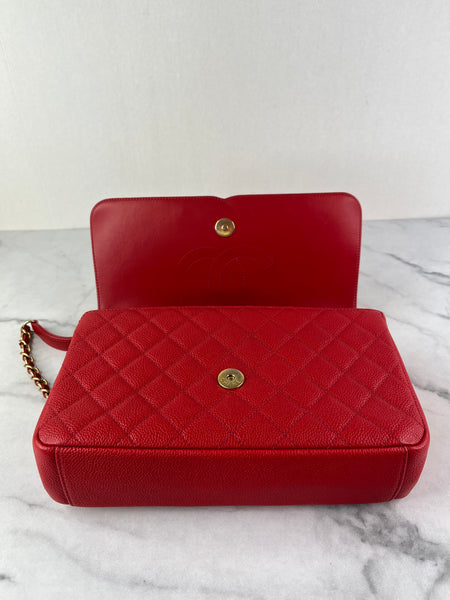 CHANEL Red Caviar Quilted Medium CC Filigree Flap Crossbody/Shoulder Bag