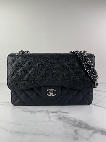 CHANEL Black Caviar Classic Jumbo Double Flap Bag