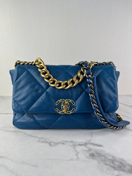 CHANEL Blue Large Quilted 19 Flap Bag