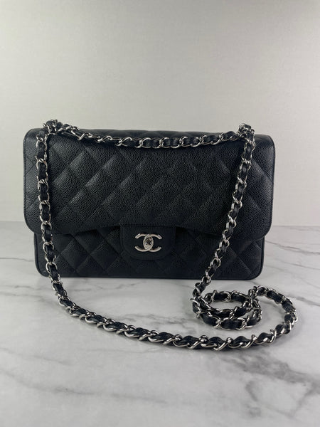 CHANEL Black Caviar Classic Jumbo Double Flap Bag