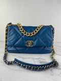 CHANEL Blue Large Quilted 19 Flap Bag