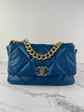 CHANEL Blue Large Quilted 19 Flap Bag