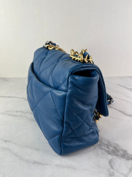 CHANEL Blue Large Quilted 19 Flap Bag