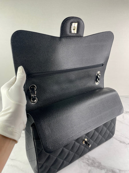CHANEL Black Caviar Classic Jumbo Double Flap Bag
