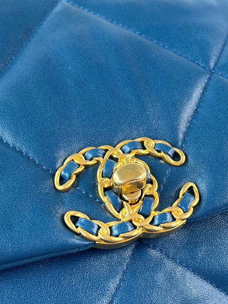 CHANEL Blue Large Quilted 19 Flap Bag