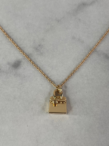 HERMES Birkin Amulettes Rose Gold Diamond Pendant Necklace