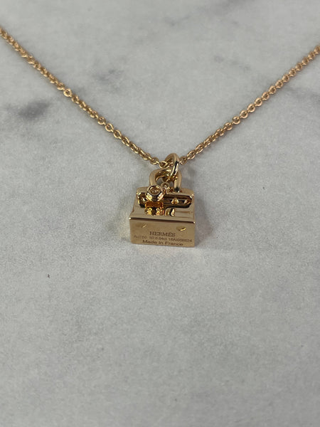 HERMES Birkin Amulettes Rose Gold Diamond Pendant Necklace