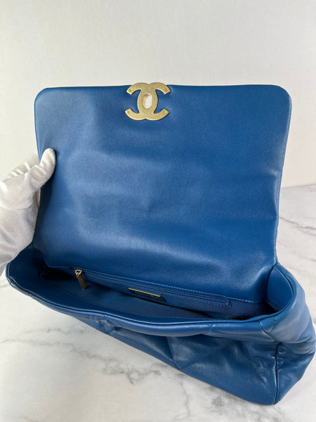 CHANEL Blue Large Quilted 19 Flap Bag