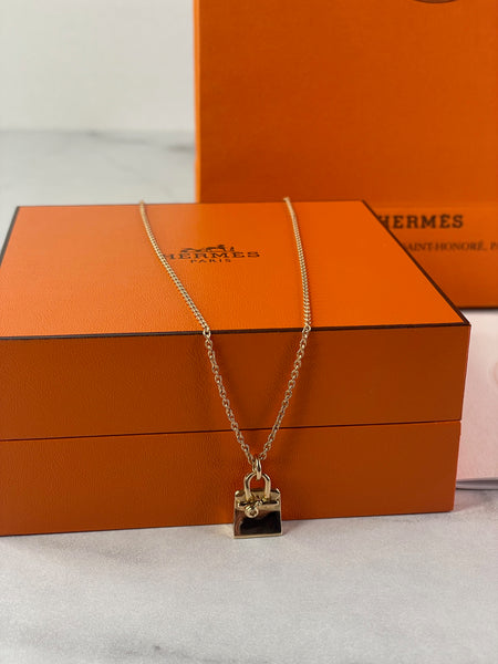 HERMES Birkin Amulettes Rose Gold Diamond Pendant Necklace