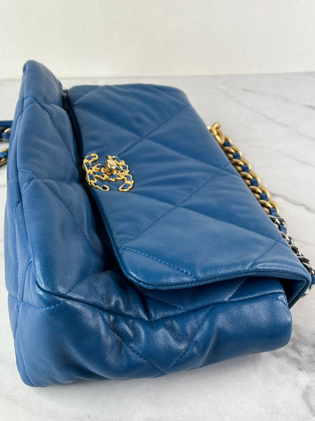 CHANEL Blue Large Quilted 19 Flap Bag