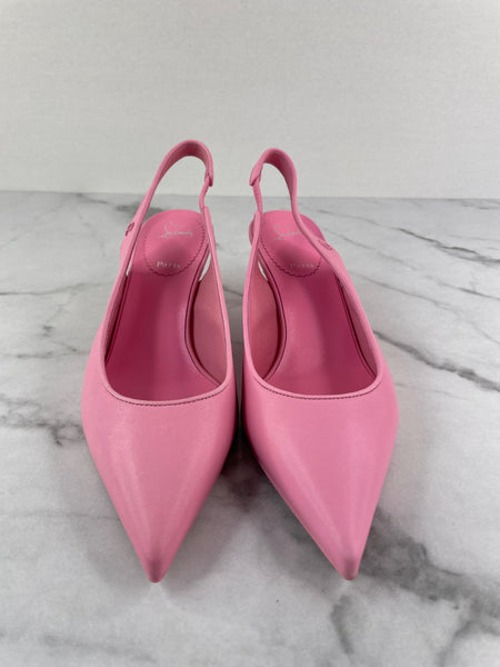 CHRISTIAN LOUBOUTIN Calipso Pink Sporty Kate 55 leather slingback pumps Size 36.5