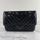 CHANEL So Black Aged Calfskin Chevron Quilted 2.55 Reissue Mini Flap Bag