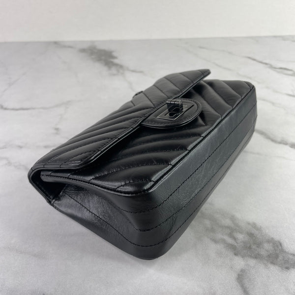 CHANEL So Black Aged Calfskin Chevron Quilted 2.55 Reissue Mini Flap Bag