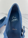 CHRISTIAN LOUBOUTIN Blue Sweet Jane embellished denim Mary Jane flats Size 36