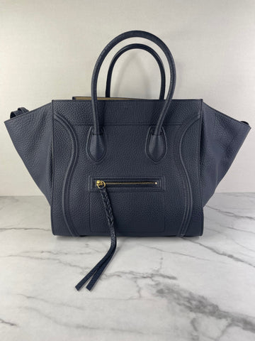 CELINE Navy Blue Leather Medium Phantom Luggage Tote Bag