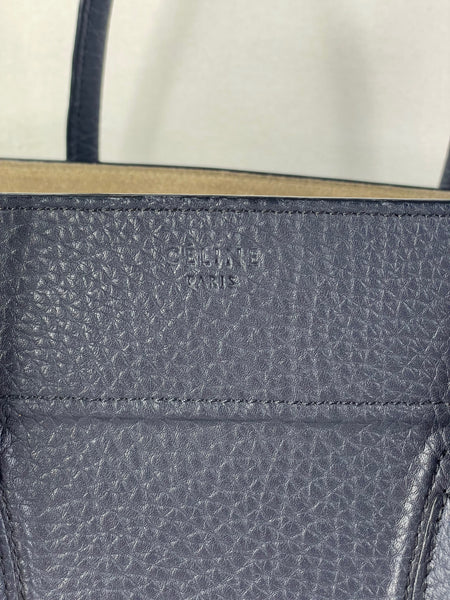 CELINE Navy Blue Leather Medium Phantom Luggage Tote Bag