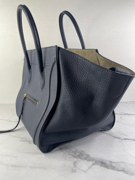 CELINE Navy Blue Leather Medium Phantom Luggage Tote Bag